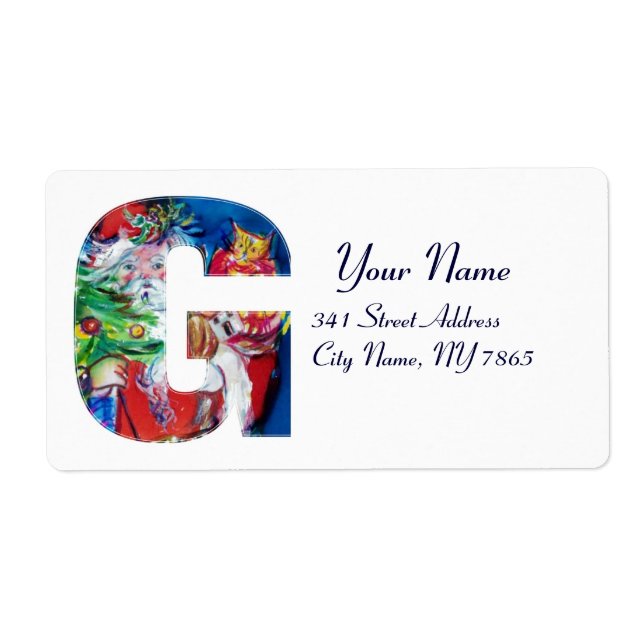 ÉTIQUETTE LETTRE G DE NOËL / PÈRE NOËL AVEC ARBRE DE NOËL (Devant)