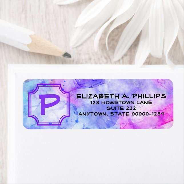 Étiquette Lettre initiale Monogramme sur pastel aquarelle (En situation)