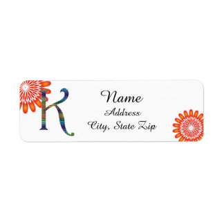 Étiquette Lettre K mosaïque en orange vif floral