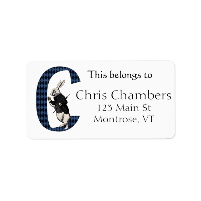 Étiquette Lettre lapin blanc Wonderland C Plaque d'enregistr (Devant)