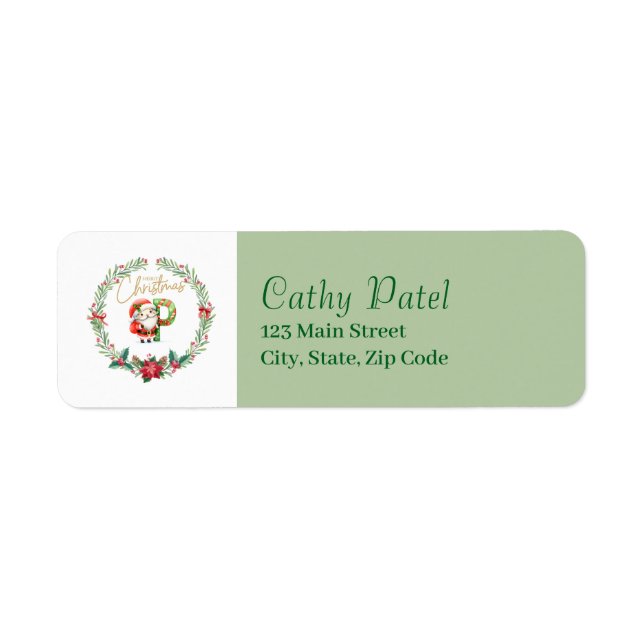 Étiquette Lettre monographique P : Couronne de Noël avec le  (Devant)