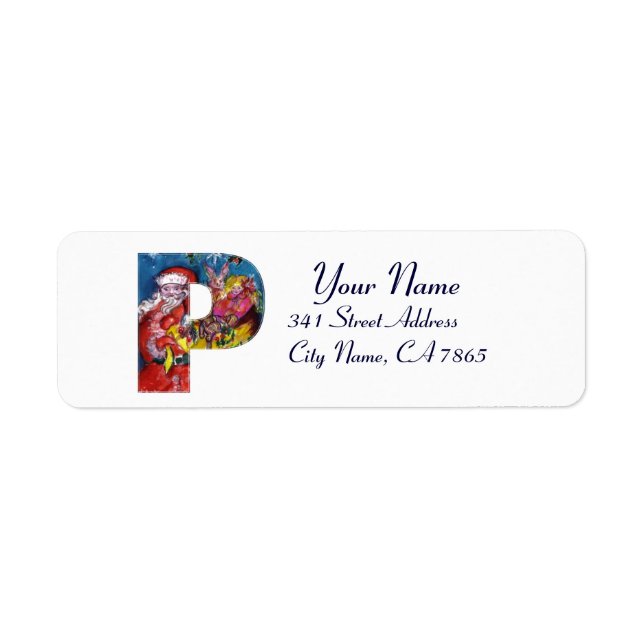 ÉTIQUETTE LETTRE P DE NOËL / PÈRE NOËL AVEC CADEAUX MONOGRAM (Devant)