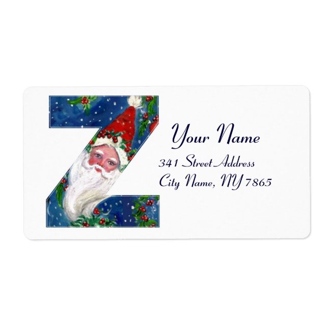 ÉTIQUETTE LETTRE Z DE NOËL / SANTA CLAUS AVEC RIBBON ROUGE (Devant)
