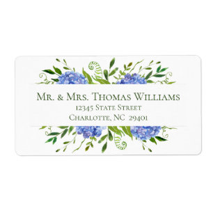 Étiquette LGBTQ Blue Hydrangeas Floral Wedding Address