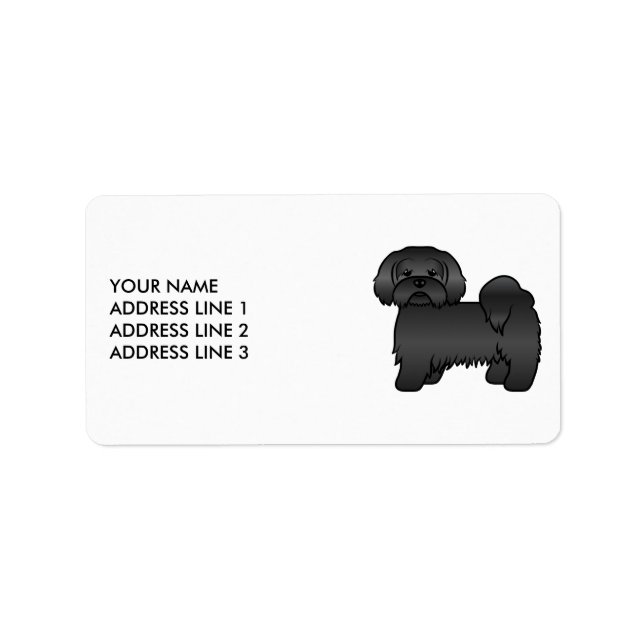 Étiquette Lhasa Apso noir Chien de dessin animé mignon & Tex (Devant)