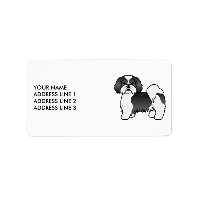 Étiquette Lhasa Apso noir et blanc Chien mignon & Texte pers (Devant)