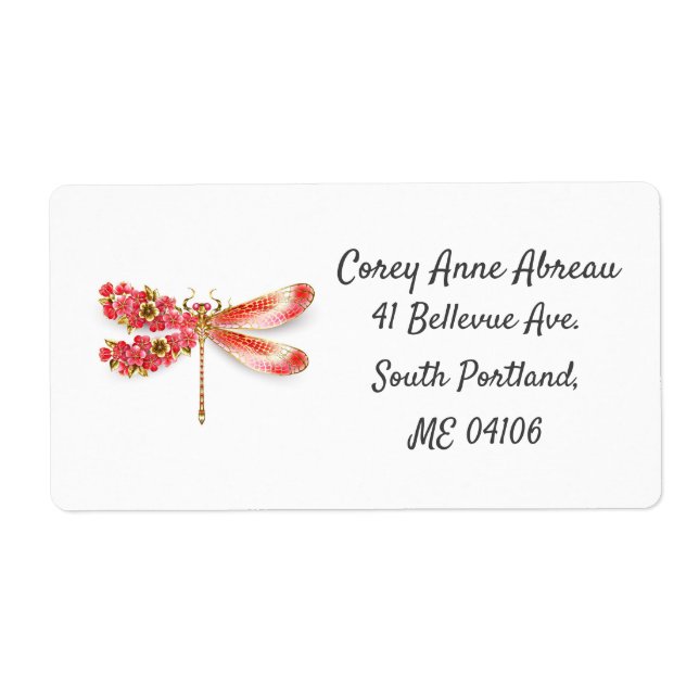 Étiquette libellule de fleurs avec sakura de bijoux (Devant)