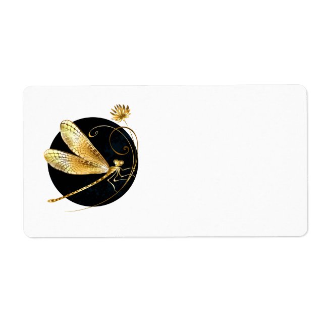 Étiquette libellule d'or en cercle noir (Devant)