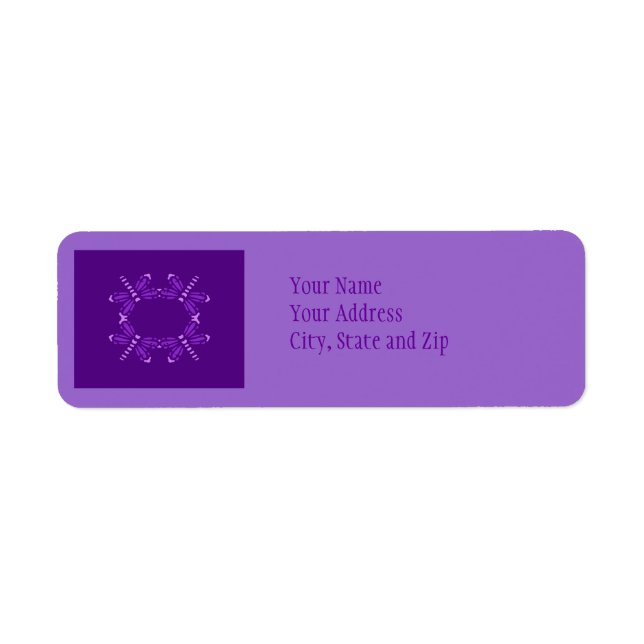 Étiquette libellules en violet sur noir (Devant)