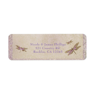Étiquette Libellules violettes et dorées Invitation libellul