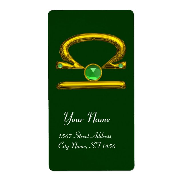 Étiquette LIBRA ZODIAC ANNIVERSAIRE Vert Émeraude Or (Devant)