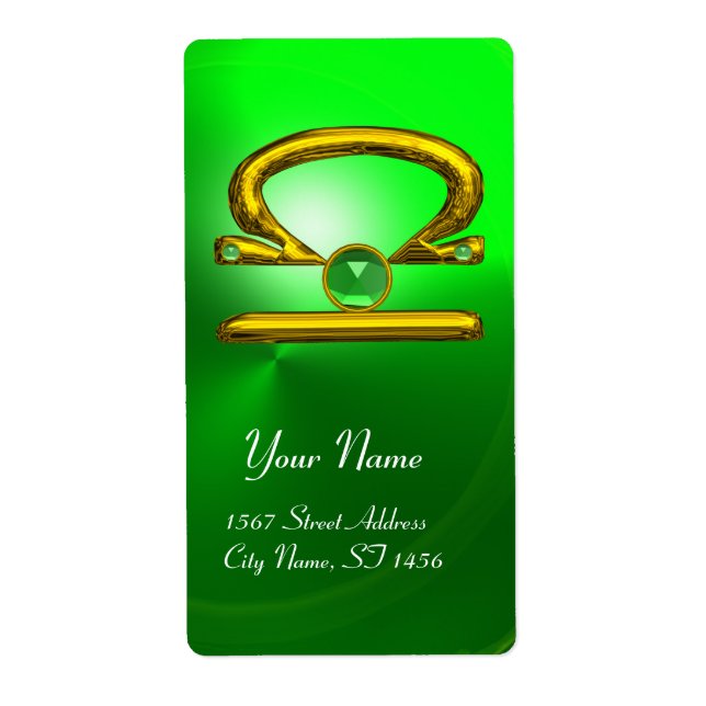 Étiquette LIBRA ZODIAC ANNIVERSAIRE Vert Émeraude Or (Devant)