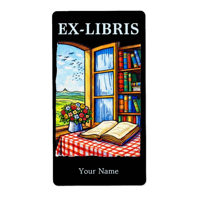 Étiquette Library Window Color Bookplate Ex Libris Template (Devant)