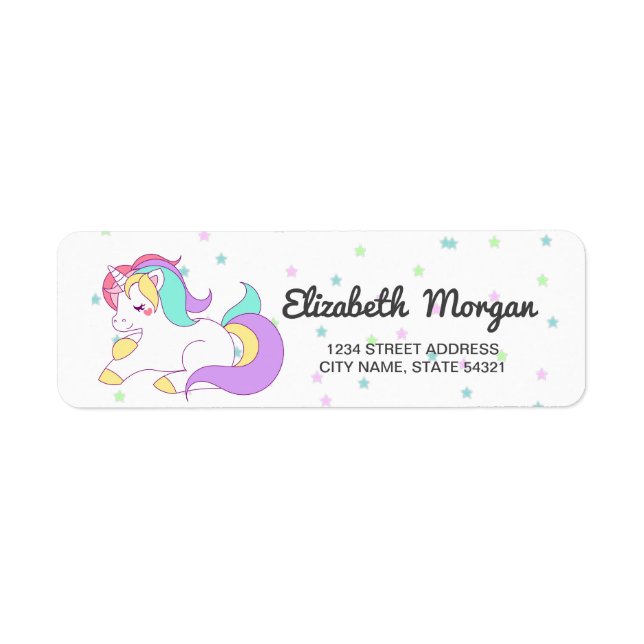 Étiquette Licorne Arc-en-Ciel Adorable, Étoiles (Devant)