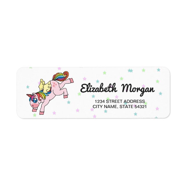 Étiquette Licorne Arc-en-Ciel Fantaisiste, Étoiles (Devant)