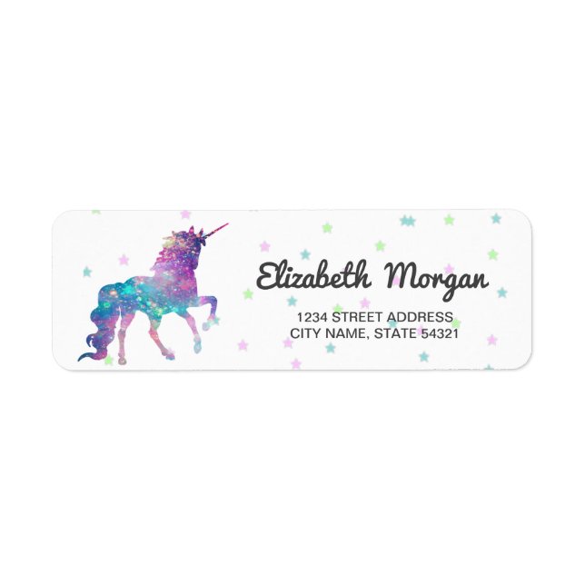 Étiquette Licorne Arc-en-ciel Féminin, Étoiles (Devant)