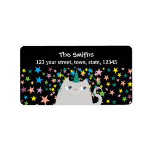 Étiquette Licorne Chat Étoile Arc-en-Ciel Adresse de Retour