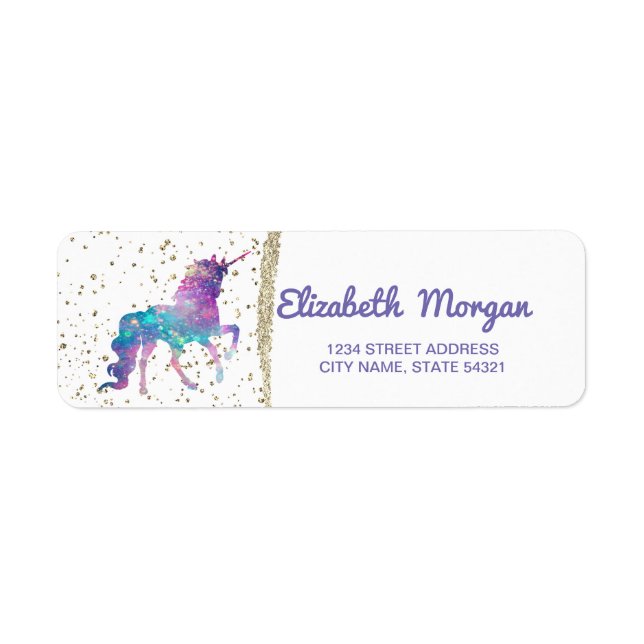 Étiquette Licorne Magique, Confettis Dorés (Devant)