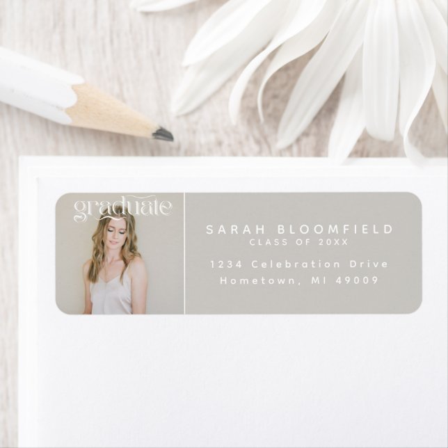 Étiquette Light Beige | Graduation Photo Adresse de retour (En situation)