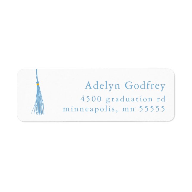 Étiquette Light Blue Tassel Graduation Adresse de retour (Devant)