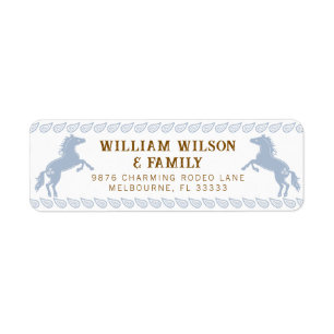 Étiquette Light Blue Western Rodeo Horse Adresse de retour L