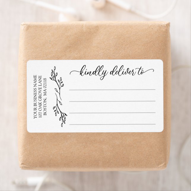 Étiquette Ligne Art Greenery Business Livrer (En situation)