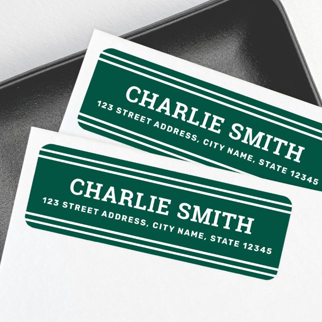 Étiquette Ligne blanche moderne forêt vert retour adresse (Modern white lines forest green return address label)