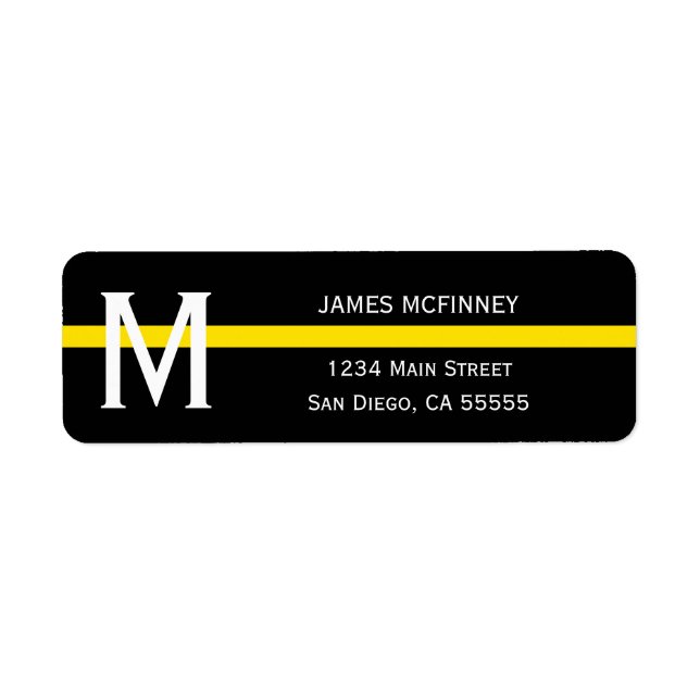 Étiquette Ligne jaune mince Nom monogramme Adresse de retour (Devant)