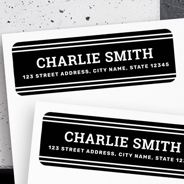 Étiquette Lignes blanches modernes noir adresse de retour (Modern white lines black return address label)