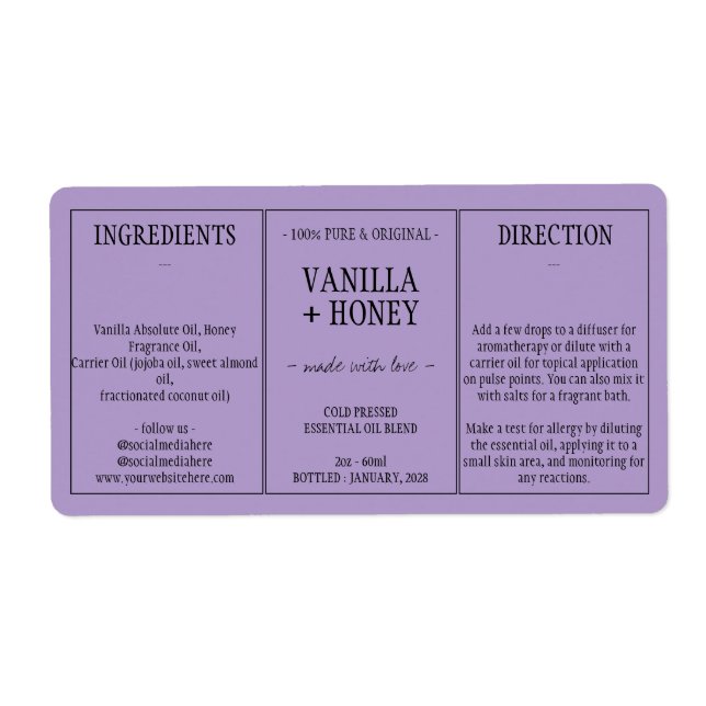 Étiquette Lilac Essential Huile Cosmétique Emballage de bout (Devant)