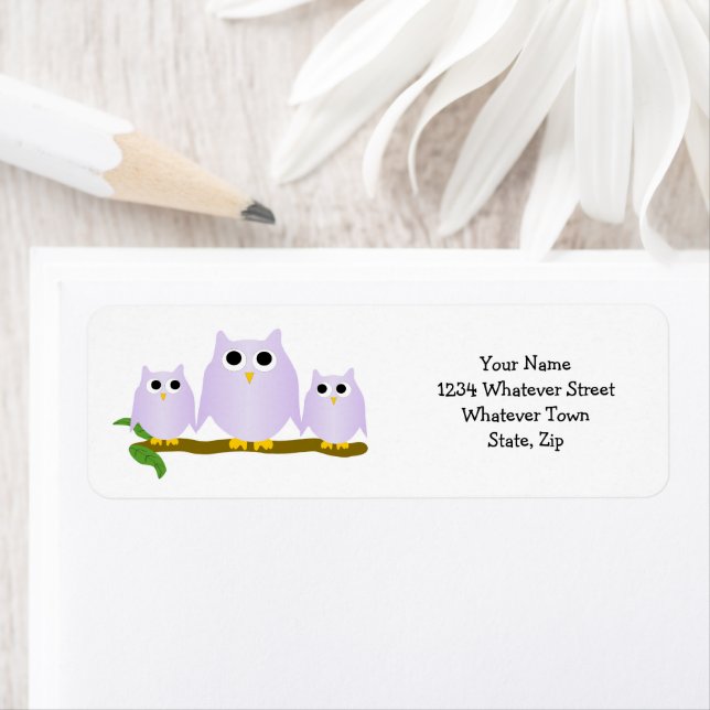 Étiquette Lilac Owls Design Return Address (En situation)