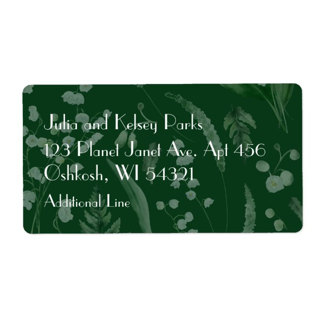 Étiquette Lily de Vallée avec des fougères || Dk Vert person (Devant)