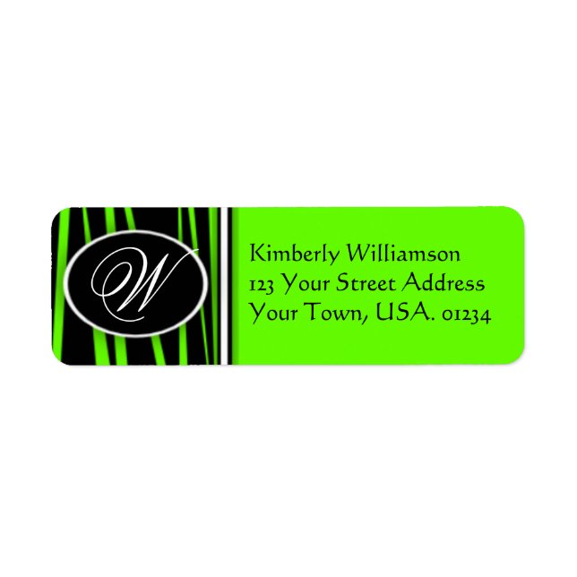 Étiquette Lime Green Zebra Monogrammed Adresse de retour Éti (Devant)