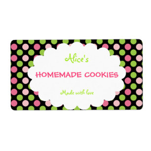 Étiquette Lime&Pink Polka Dot Cookies personnalisés faits ma