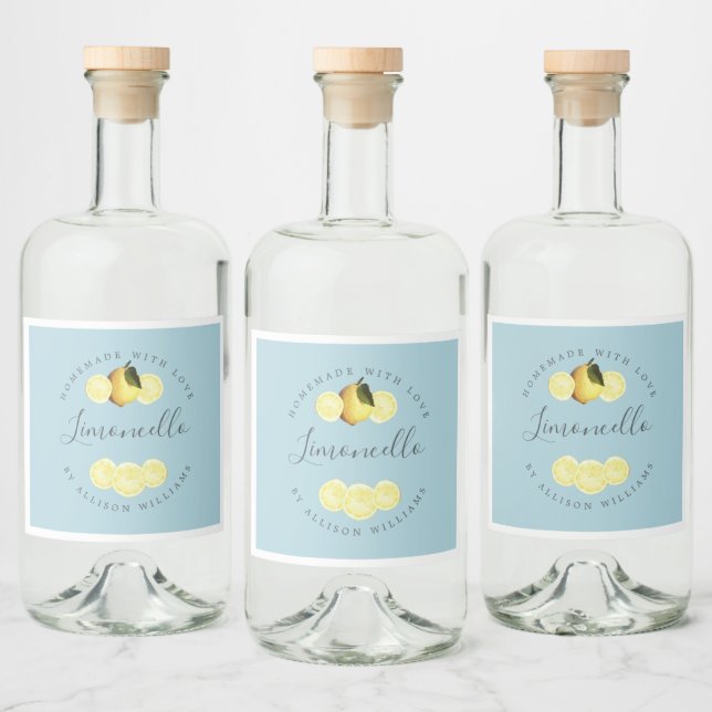Étiquette Limoncello bleu-brillant sur mesure (Bouteilles)