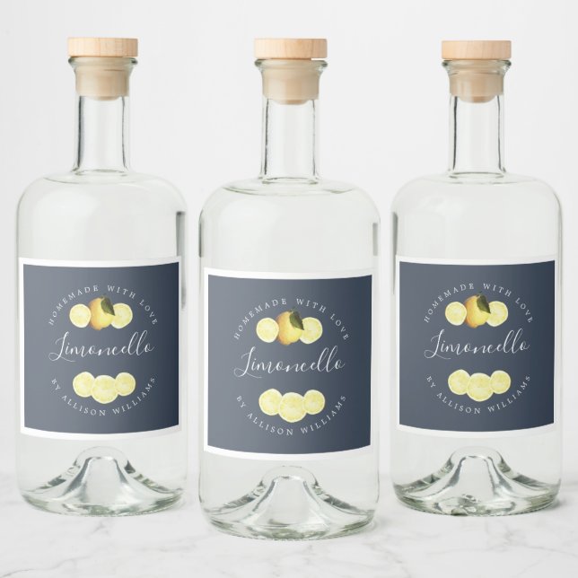 Étiquette Limoncello bleu foncé sur mesure (Bouteilles)