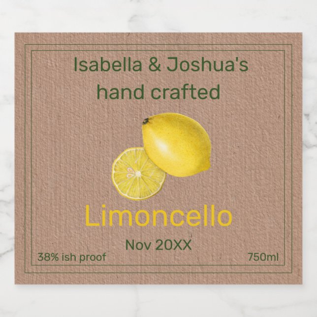 Étiquette Limoncello sur papier couleur Kraft (Étiquettes simples)