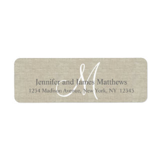 Étiquette Lin rustique, Monogramme gris pour Mariages