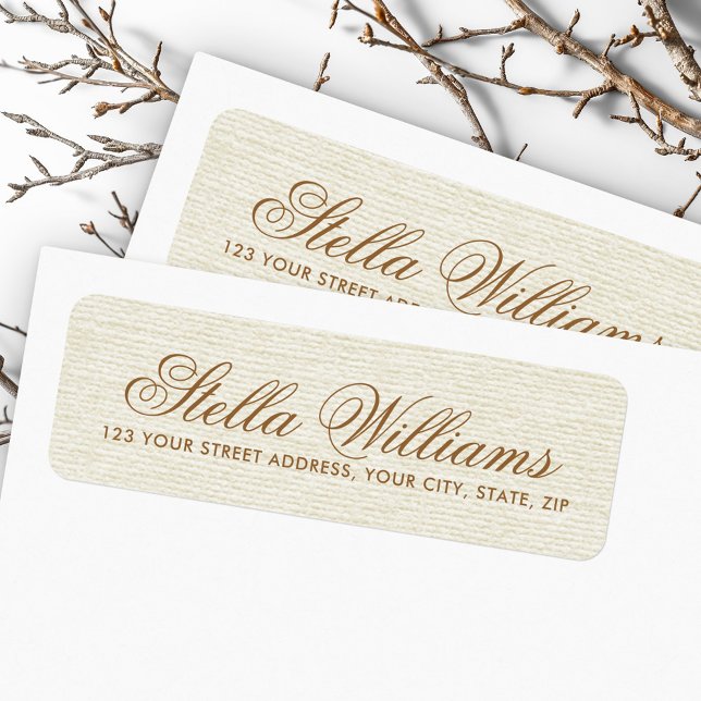 Étiquette linen ivoire romantique calligraphie script adress (Romantic ivory linen calligraphy script address label)