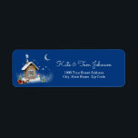Étiquette Little Christmas House Return Address Label<br><div class="desc">Spread cheer with this lovely personalized return address label, featuring a cute illustration of little Christmas house in the night, with pine trees, snowman and a reindeer with sleigh set on a navy blue background. Click the "Customize" button to add your own name, change the font style, font color and...</div>