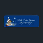 Étiquette Little Christmas House Return Address Label<br><div class="desc">Spread cheer with this lovely personalized return address label, featuring a cute illustration of little Christmas house in the night, with pine trees, snowman and a reindeer with sleigh set on a navy blue background. Click the "Customize" button to add your own name, change the font style, font color and...</div>
