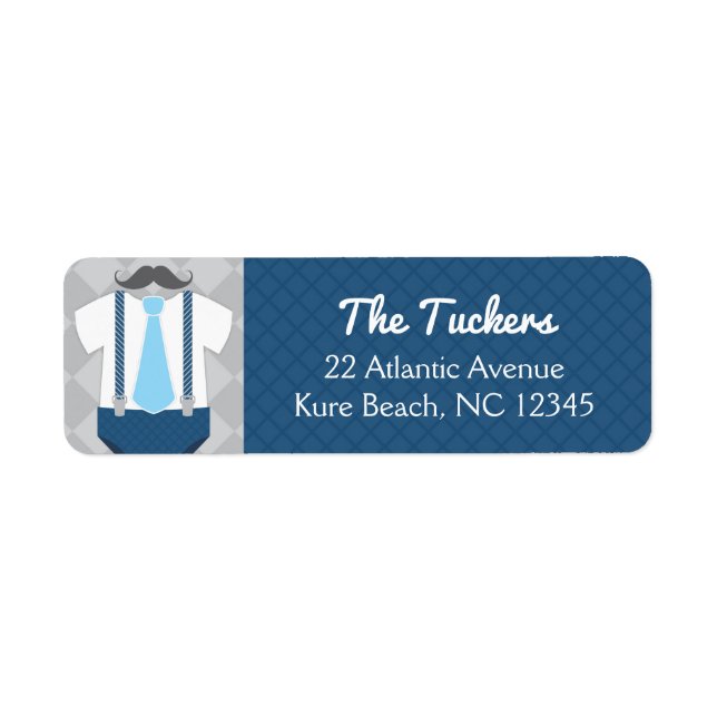 Étiquette Little Man Navy Blue Grey Baby shower Adresse : (Devant)