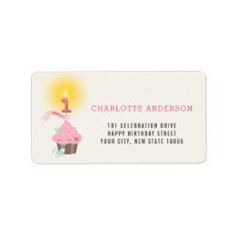 Étiquette Little Miss Pink Cupcake Fille 1er anniversaire