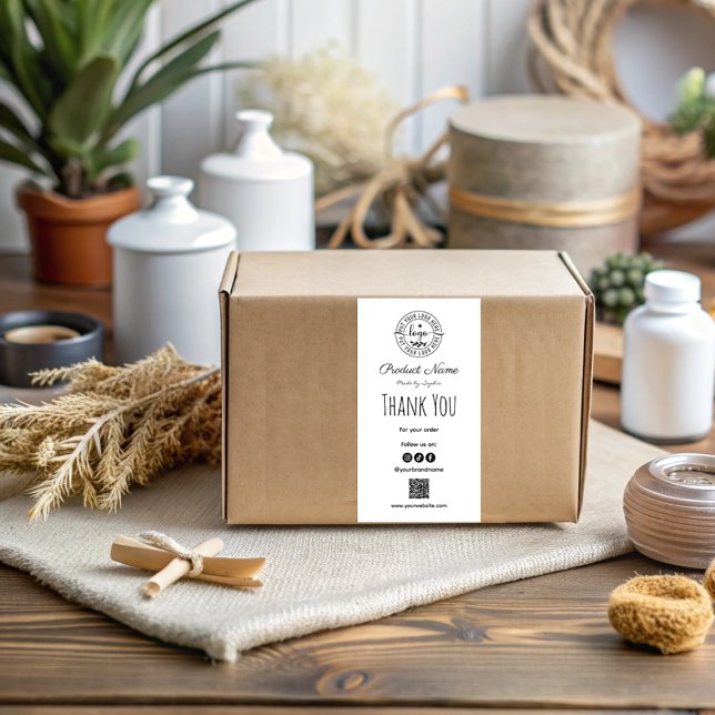 Étiquette Livraison Simple Et Moderne De Merci Noir Et Blanc (Créateur téléchargé)