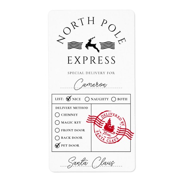 Étiquette Livraison spéciale de l'Express du Pôle Nord (Devant)