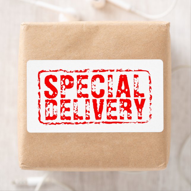 Étiquette Livraison spéciale expédition par timbre postal (En situation)
