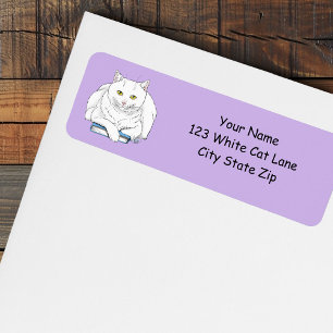 Étiquette Livre de chat blanc drôle lisant de l'humour viole
