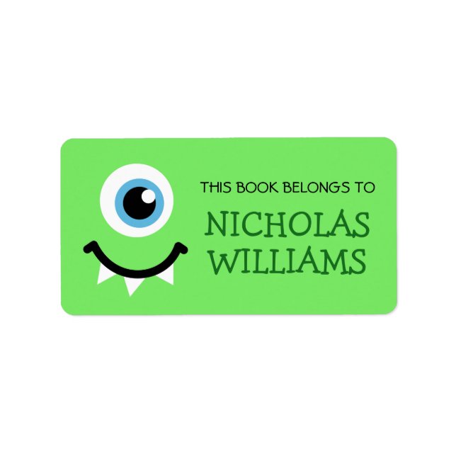 Étiquette Livre de livres pour enfants monstre vert étiquett (Devant)