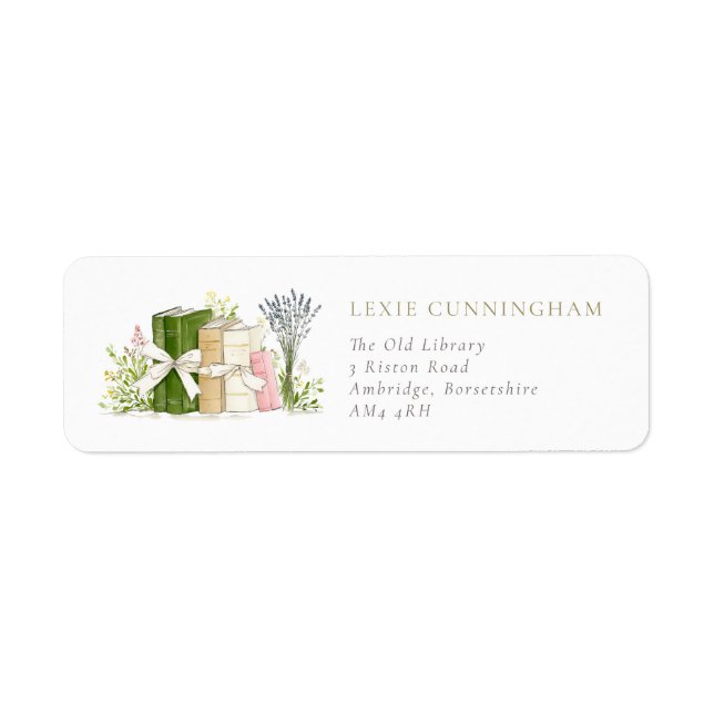 Étiquette Livres Floraux Aquarelle Rustiques (Devant)