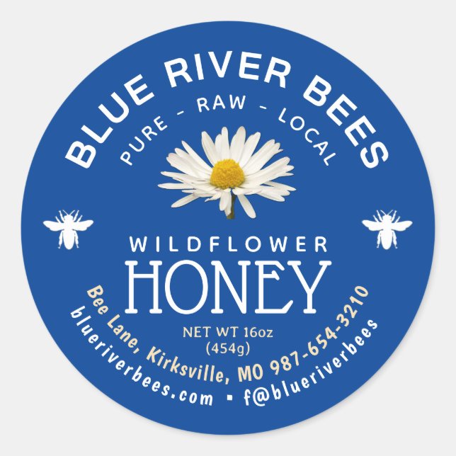 Étiquette local Daisy Blue Honey avec poignée Face (Devant)